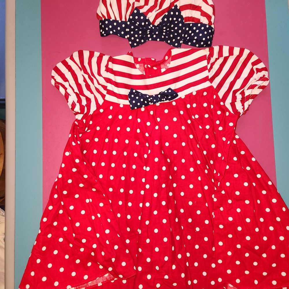 Vintage 90s 4t Girls 4th Of July Dress And Hat